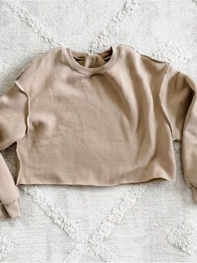 Muji Neutral Cropped Crewneck Sweatshirt — Beige Taupe
